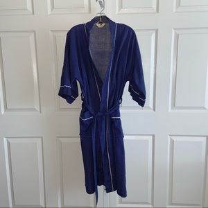 Vtg 60”s Robe Shave Coat Weldon Menswear Navy Polka Dot Belted Smoking Jacket